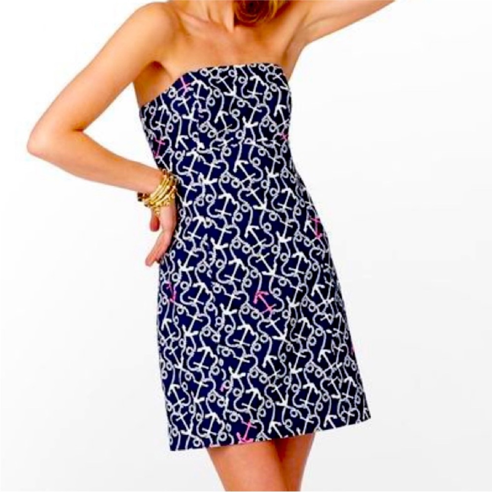 Lilly Pulitzer Navy and White Strapless Mini Dress